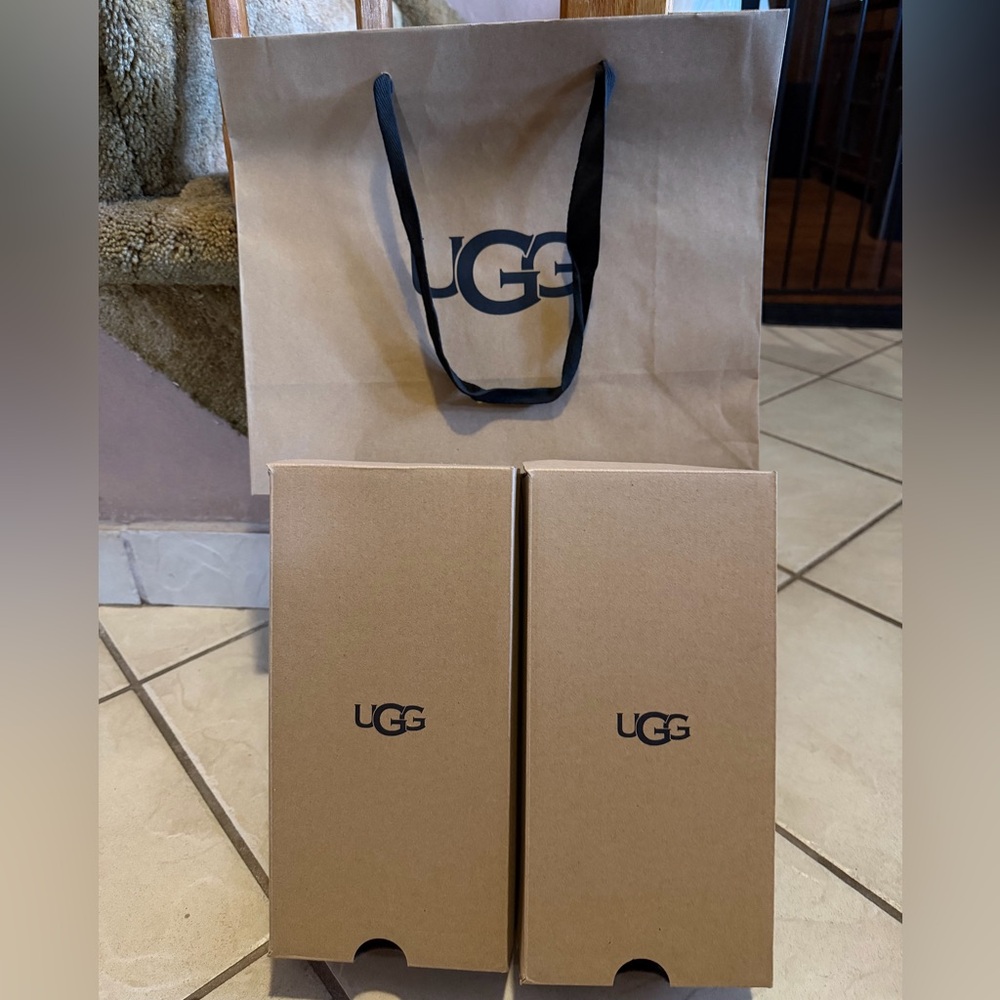 2~UGG Tan & Black MARIAM BALLET Empty Shoes Boxes Size 6 & 1~Branded Paper Bag